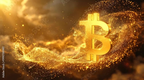 Dynamic Visualization of Bitcoin Cryptocurrency with Golden Effects.