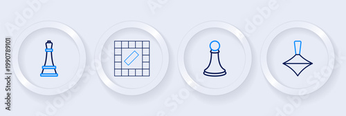 Set line Whirligig toy, Chess pawn, Board game and icon. Vector
