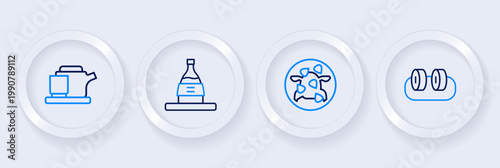 Set line Sushi, Kung Pao chicken, Bottle of sake and Traditional tea ceremony icon. Vector