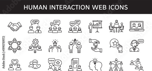 Collection of Human Interaction Web Icons for Business and Social Communication
