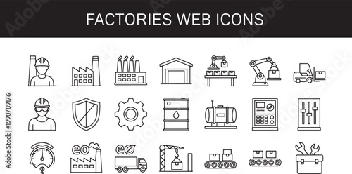 Collection of Factory and Industrial Web Icons for Manufacturing and Logistics Processes