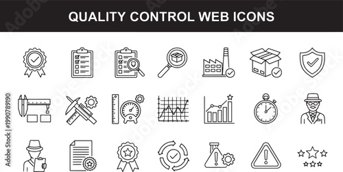 Collection of Quality Control Web Icons for Business and Manufacturing Processes