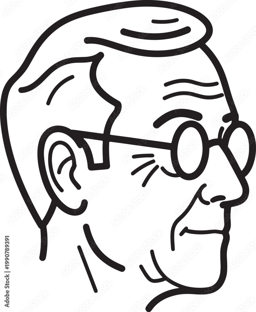 Fototapeta premium Simple Vector Line Art Illustration of an Older Man's Head in Profile View