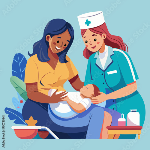 Vector art illustration of a caesarean section image