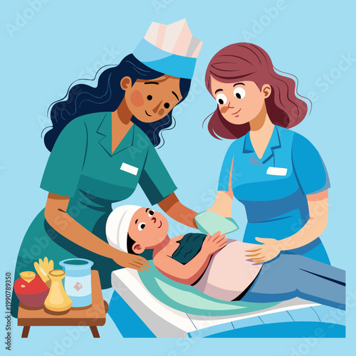 Vector art illustration of a caesarean section image