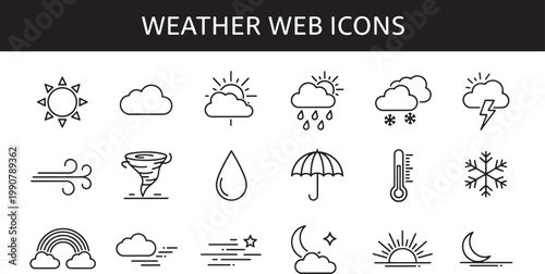 Minimalist Weather Web Icons Set. Outline Vector Illustration for Forecast Applications.