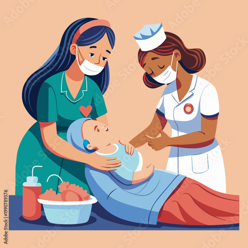Vector art illustration of a caesarean section image