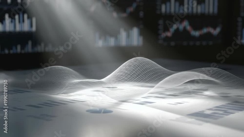Futuristic Data Visualization with Light Waves and Graphs.