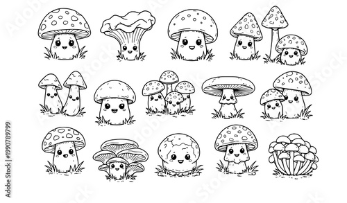 Whimsical Mushroom Cartoon Characters Set Illustration For-KidsBranding