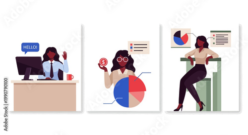 Flat business illustration showing personal development journey from self discovery to achieving success and becoming a confident leader with career growth concepts
