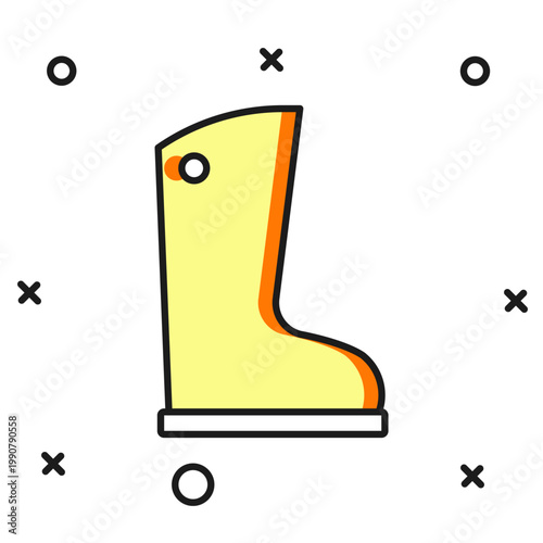Filled outline Waterproof rubber boot icon isolated on white background. Gumboots for rainy weather, fishing, gardening. Flat filled outline style with shadow. Vector