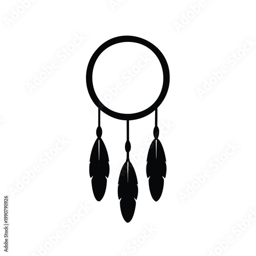 Black and white minimalist illustration of a Native American dream catcher