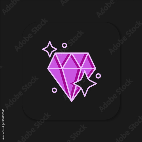 Filled outline Diamond icon isolated on black background. Jewelry symbol. Gem stone. Flat filled outline style with shadow. Vector