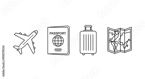 Travel icons for vacation planning.
