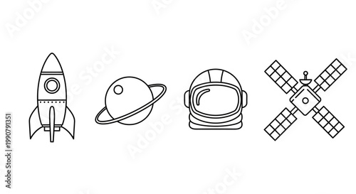 Space icons with rocket ship.