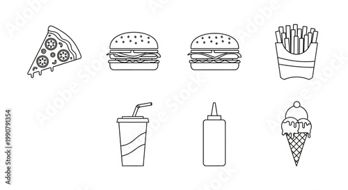 Fast food menu icons set collection.