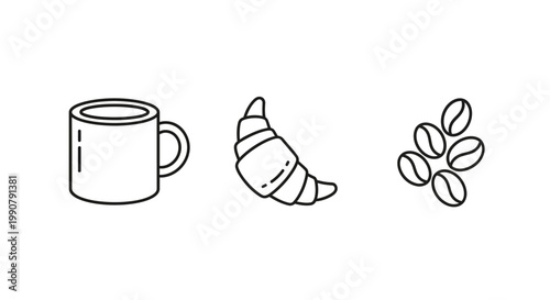 Coffee Cup Croissant and Coffee Beans.