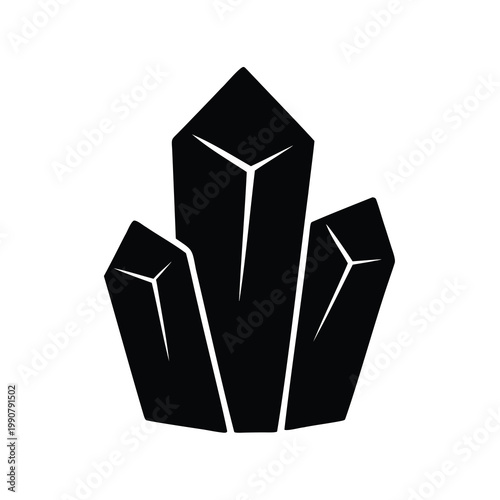Black and white simple illustration of three geological crystals or gemstones