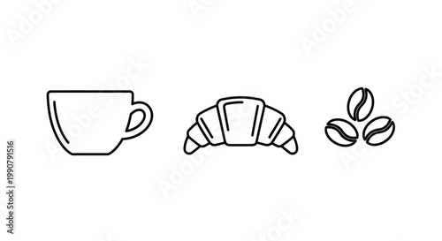 Coffee Cup Croissant and Coffee Beans.