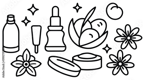 Various cosmetic and skincare products for beauty and self-care