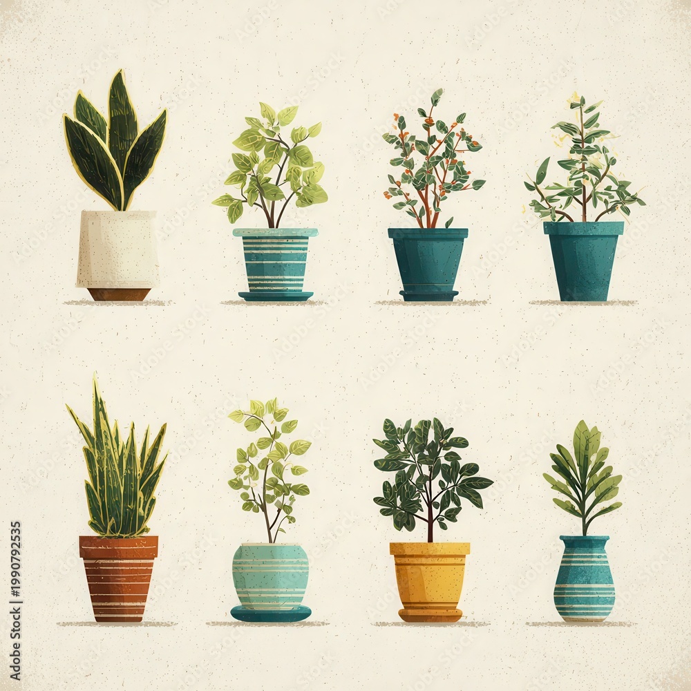 Fototapeta premium Assorted houseplants in decorative pots.
