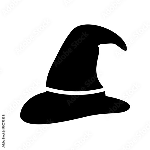 Simple black witch's hat with a pointed top and white trim