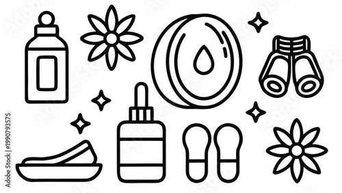 Beauty products collection for skincare routine and spa treatments