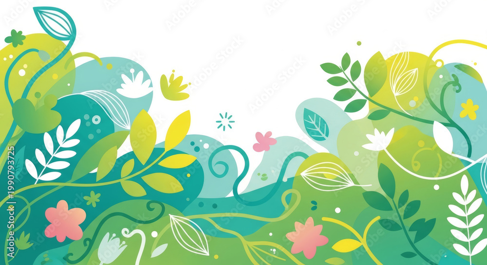Obraz premium Vector floral background with abstract flowers and leaves in a decorative natural style