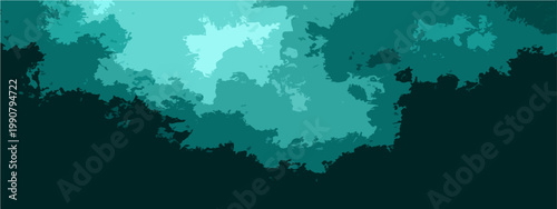 Vector An abstract image is formed from varying shades of turquoise, resembling a landscape of cumulus clouds or a watery abyss. This artwork.