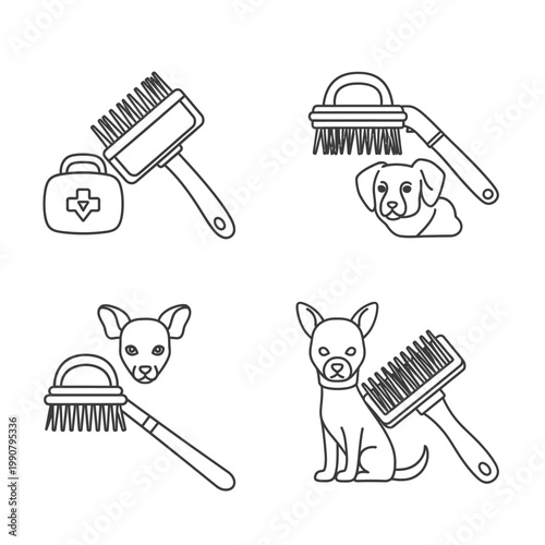 Dog Grooming and Pet Care Line Art Icons Set