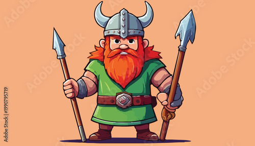 фотографія Cartoon Viking Warrior with Spears and Horned Helmet.