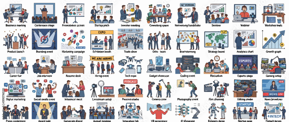 Fototapeta premium A collection of various business and lifestyle illustrations.