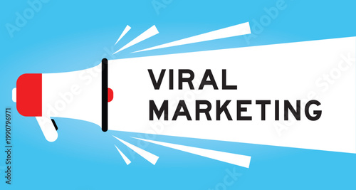 Color megaphone icon with word viral marketing in white banner on blue background
