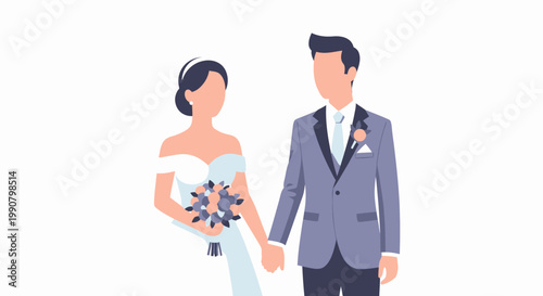 Bride and groom holding hands on wedding day.