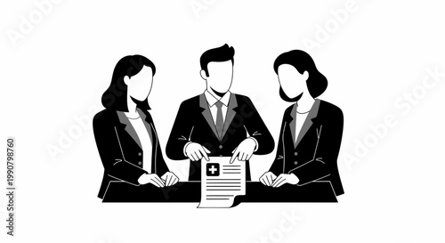 Business meeting with medical document.