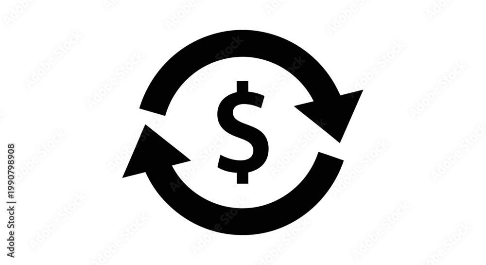 Fototapeta premium Dollar Sign with Refresh Arrows Icon on Isolated White Background