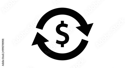 Dollar Sign with Refresh Arrows Icon on Isolated White Background
