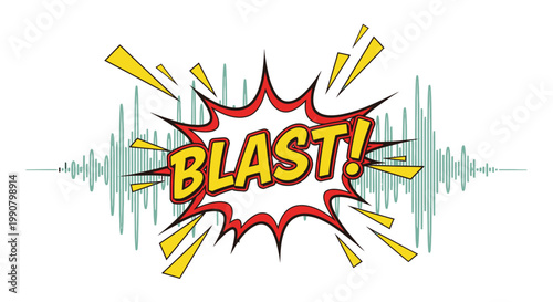 Vibrant comic book style 'BLAST!' sound effect text in an explosive speech bubble with sound waves, on an isolated white background.
