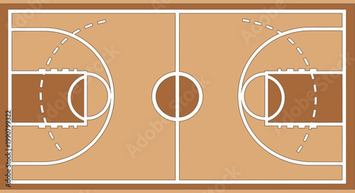 Vintage sport banner design featuring a basketball court vector illustration with a ball and a set of silhouette icons including a bicycle and a circular sign art