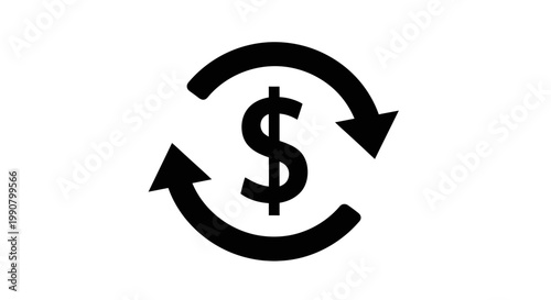 Black dollar sign symbol with circular refresh arrows indicating financial exchange or transaction.