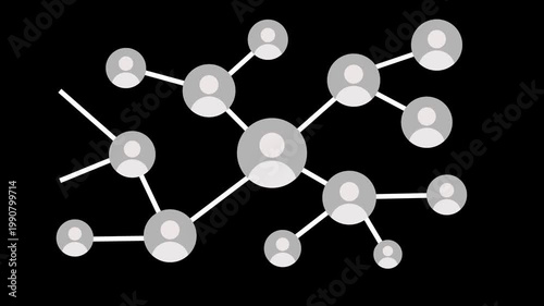 Abstract Social Network Animation with Connected People Icons. Digital Communication and Global Networking Concept Video