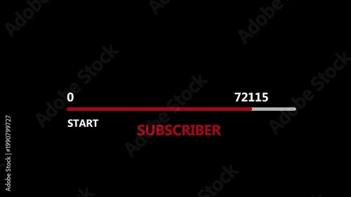 Subscriber Growth Progress Bar Animation from 0 to 100000. Start to Target Milestone Concept Video