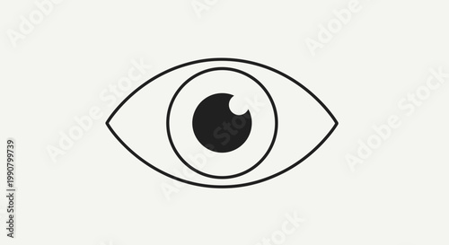 Simple minimalist line art drawing of a human eye with a black pupil and iris on a light background.