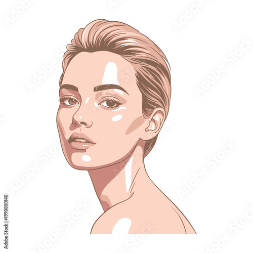 Woman face with white makeup patches on skin