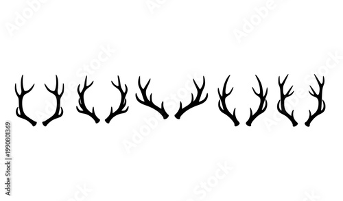 Elk antlers silhouettes vector set with different deer horn shapes in flat black minimal style isolated on white background