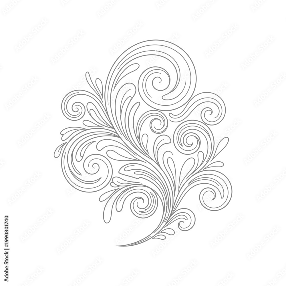 Fototapeta premium Elegant Floral Swirl Ornament Line Art Design