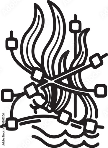 Abstract line of merging flame and circuitry with energy flow