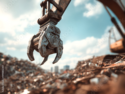Industrial Grabber Claw at a Scrap Metal Junkyard.