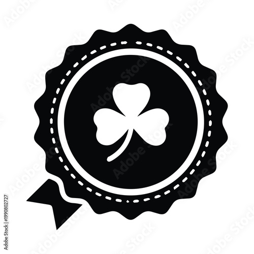Black shamrock rosette award medal for st patrick's day on white background