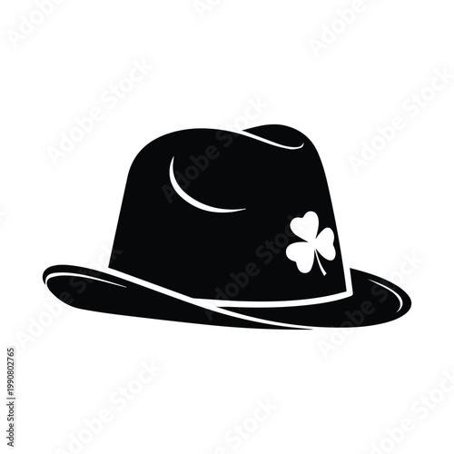 Classic fedora hat with shamrock detail silhouette for saint patricks day fashion element